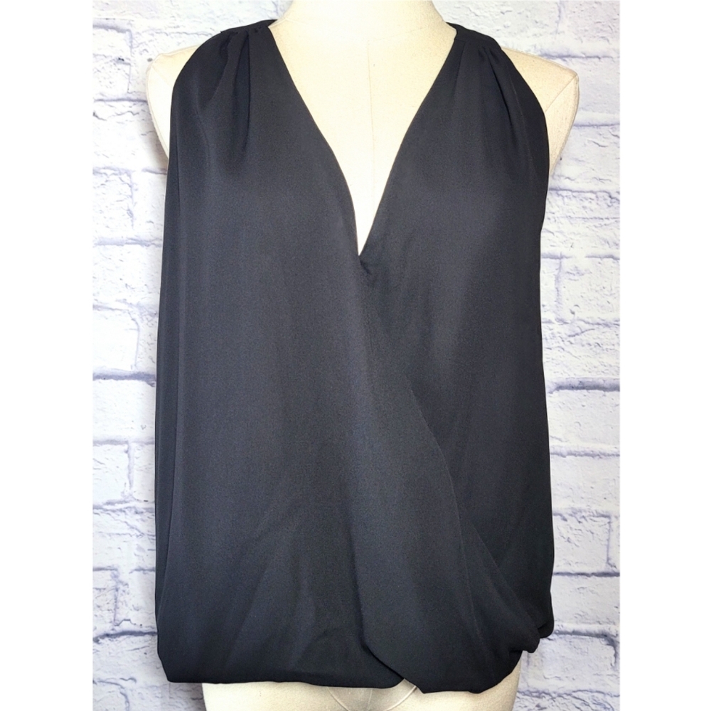 Single Los Angeles Women's Faux Wrap Black Tank Top XS Highlow Semi-sheer NWT